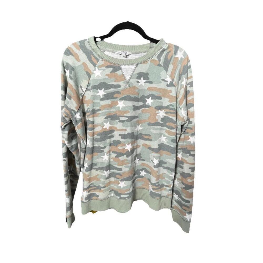Lucky Brand Women Sweatshirt Medium Olive Camo Stars Crew Neck Long Sleeve